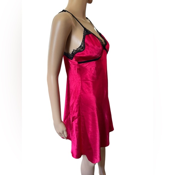 Cabernet Red Black Silky Satin Velvet Goth Witchy Romantic Lingerie Slip Dress - Picture 3 of 6